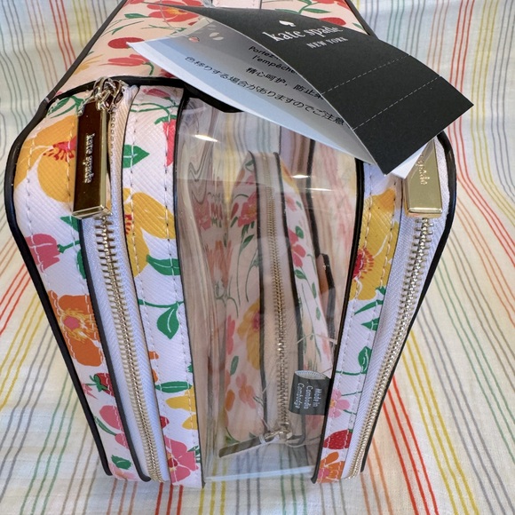 Kate Spade Set of 2 Cosmetic Case Madison Strawberry Garden Travel Toiletry NWT - Picture 7 of 8
